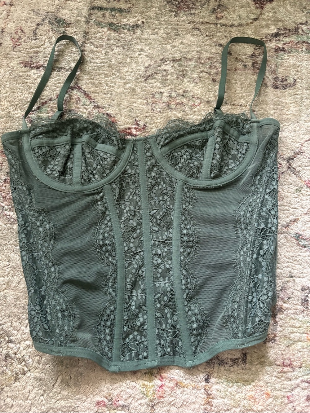 Urban Outfitters Lace Corset Bustier Top in Dusty Green